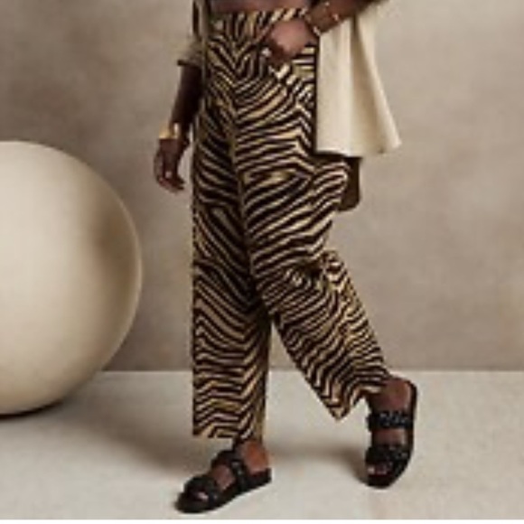Banana Republic's Eclat Wide-Leg Brocade Pant wide leg cropped gold black zebra - Picture 2 of 9
